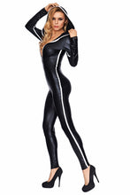 Laden Sie das Bild in den Galerie-Viewer, schwarz/weißes Wetlook Damencatsuit - Weiblichkeit mit Stil