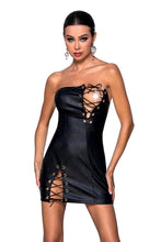 Laden Sie das Bild in den Galerie-Viewer, schwarzes Damenkleid aus Kunstleder PA596180