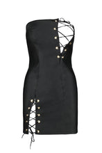 Laden Sie das Bild in den Galerie-Viewer, schwarzes Damenkleid aus Kunstleder PA596180