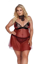 Laden Sie das Bild in den Galerie-Viewer, rot/schwarzes Babydoll, in Übergrößen