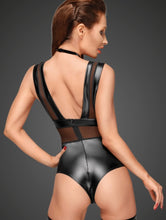 Laden Sie das Bild in den Galerie-Viewer, Powerwetlook Damenbody mit Tülleinsätzen und Choker aus zartem Samt - Weiblichkeit mit Stil