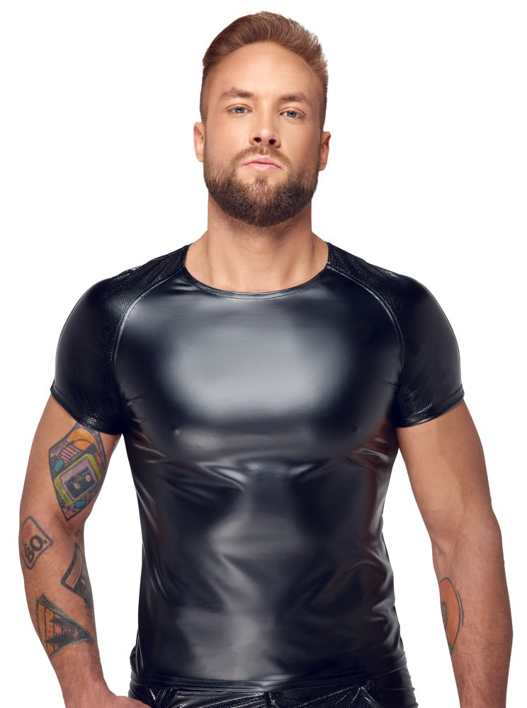 Men's shirt made of power wet look with 3D mesh inserts