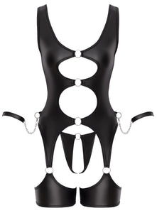Women's coat, in plus sizes, made of black lacquer
