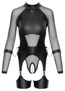 Women's coat, in plus sizes, made of black lacquer