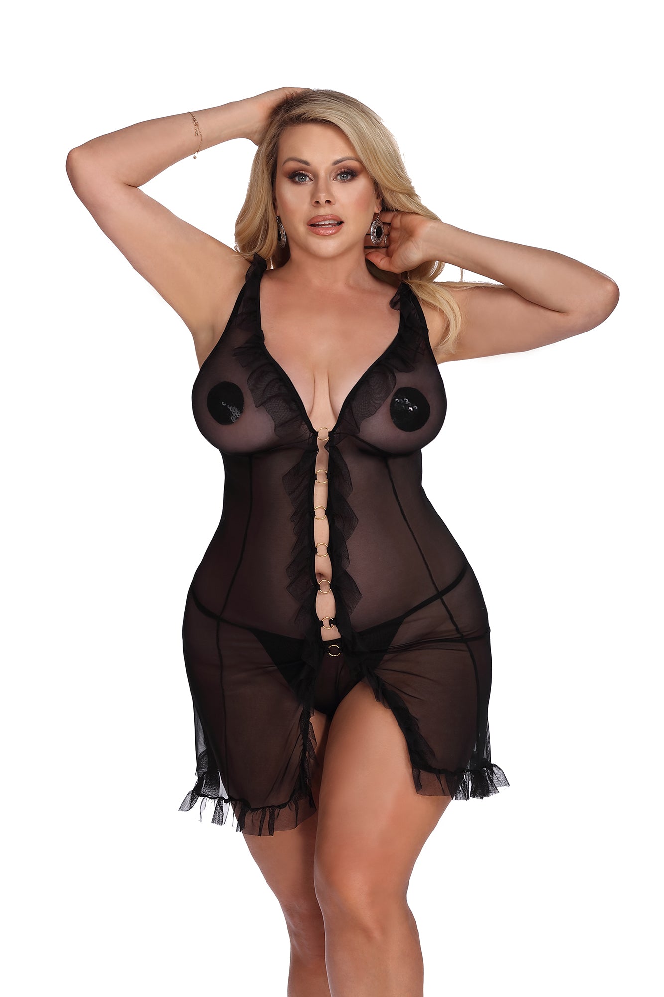schwarzes Babydoll, in Übergrößen