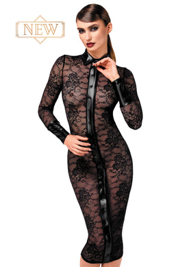 NEU Noirelle Spitzen-Midi-Damenkleid mit Knöpfen F378