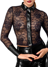Laden Sie das Bild in den Galerie-Viewer, NEU Noirelle Spitzen- Damenshirt mit Knöpfen F377