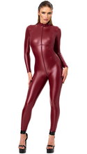 Laden Sie das Bild in den Galerie-Viewer, NEU F395 Dark Romance Catsuit aus Powerwetlook in Bordeaux