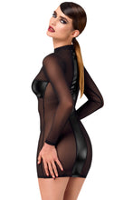 Load image into Gallery viewer, Crossfire Netz und Wetlook Mini- Damenkleid F369