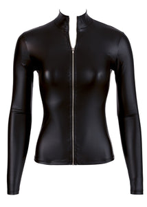 Wetlook long-sleeved women's top with zipper