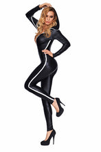 Load image into Gallery viewer, schwarz/weißes Wetlook Damencatsuit - Weiblichkeit mit Stil