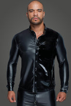 Load image into Gallery viewer, Long sleeve Powerwetlook &amp; PVC men&#39;s shirt from Noir Handmade MissBehaved Collection