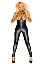 Laden Sie das Bild in den Galerie-Viewer, schwarzes Wetlook Damencatsuit - Weiblichkeit mit Stil
