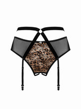Load image into Gallery viewer, Allunes sexy suspender briefs, in plus sizes, crotchless leopard print
