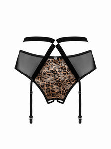 Allunes sexy suspender briefs, in plus sizes, crotchless leopard print