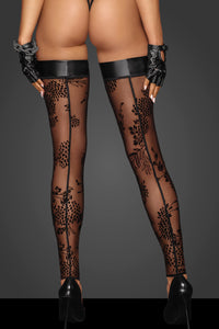 Tulle stockings with patterned flcok embroidery from the Fuck Fabulous Collection