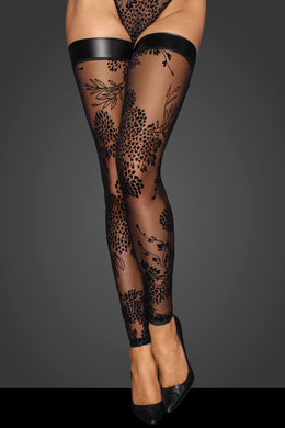 Tulle stockings with patterned flcok embroidery from the Fuck Fabulous Collection