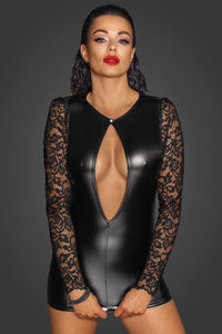 Short power wet look dress with sleeves made of soft lace from the Fuck Fabulous Collection