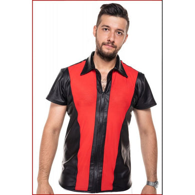 black/red men's shirt made of wetlook